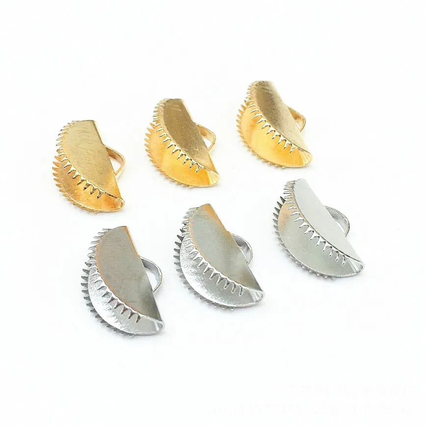 1000 PCS 15mm*10mm Metal Iron Half Round Cove Clasps Cord End Caps String Ribbon Leather Clip Foldover Jewelry Connectors Crimp | Украшения