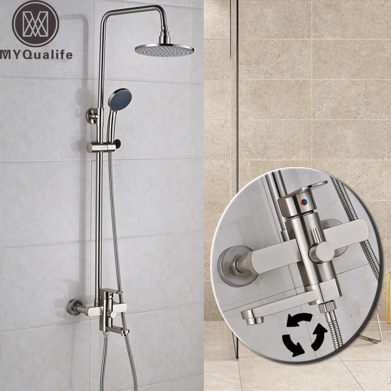 Никелевый матовый смеситель для душа в комплекте настенный кран ванной комнаты