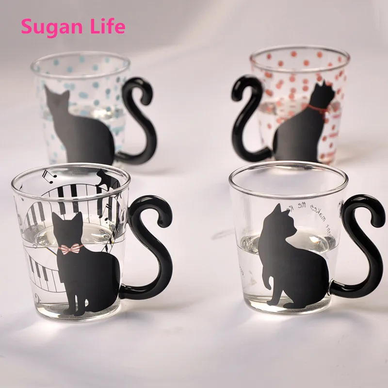 Рекламная Милая креативная стеклянная чашка с котенком Sugan Life для чая молока кофе