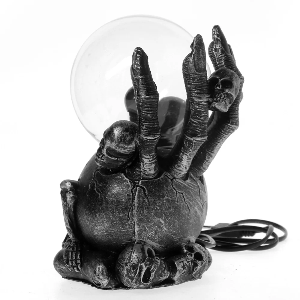 Gothic Black Claw Holding Skull Plasma Ball Figruine Statue Interactive Touch Responsive Desktop Decor Tesla Coil Lightning | Дом и сад