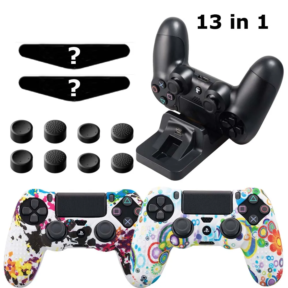 10 Чехол для контроллера Yoteen 13 в 1 для PS4, силиконовый, не скользящий, в горошек, джойстик, крышка, светильник, наклейка и Dualshock 4, зарядная док-станция - Цвет: 10