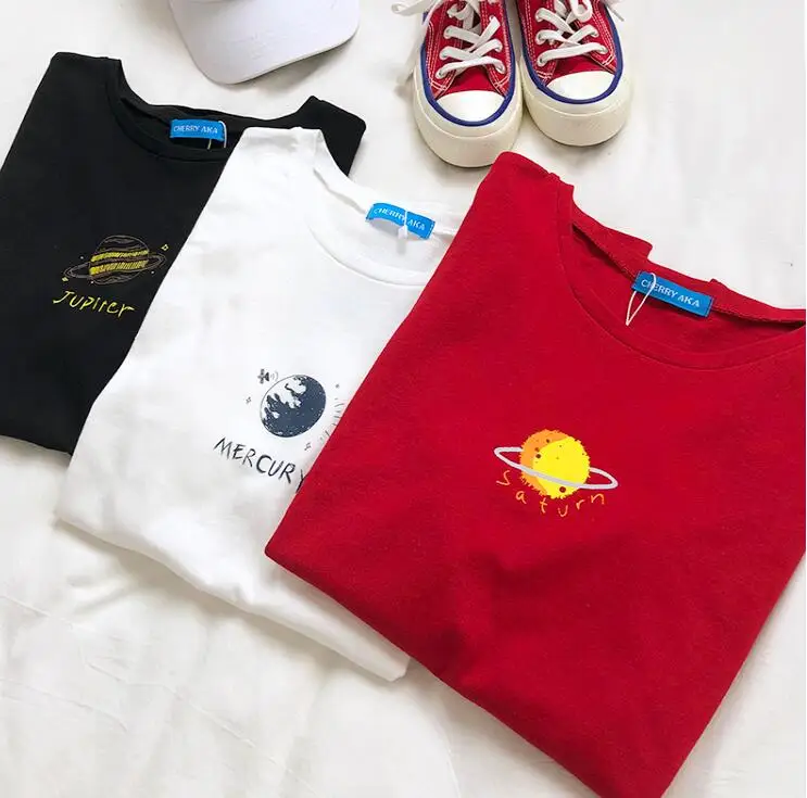 Planet Space Printed Women Short Sleeve Casual T- Shirt