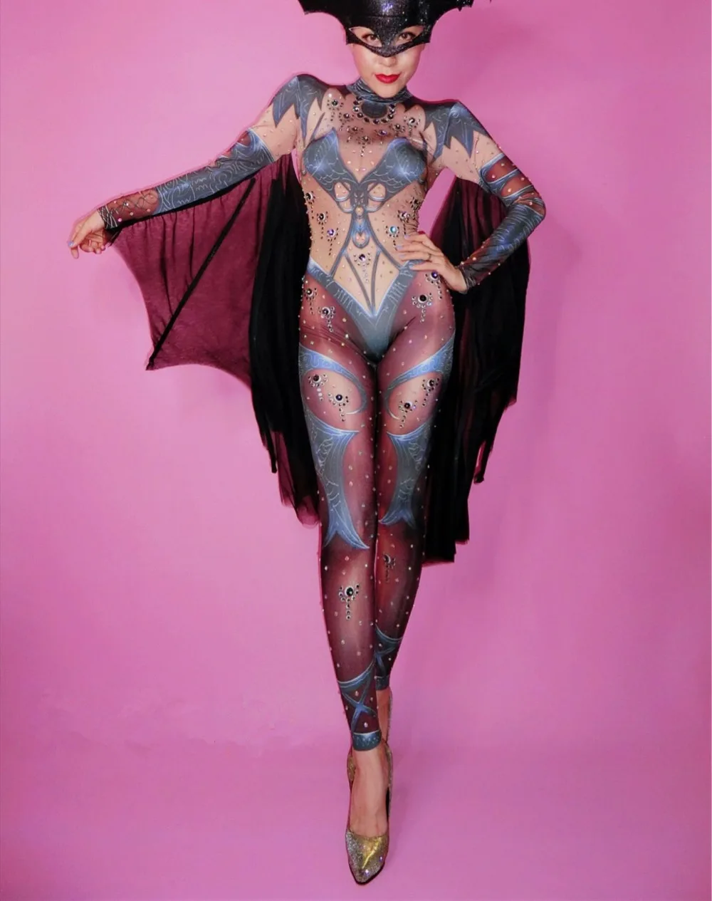 Комбинезон из спандекса с 3D рисунком и крыльями для женщин на Хэллоуин|Женские