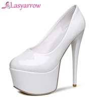 lasyarrow concise shoes woman fashion high heels pumps shallow round toe platform pumps 16cm heels party wedding shoes rm060