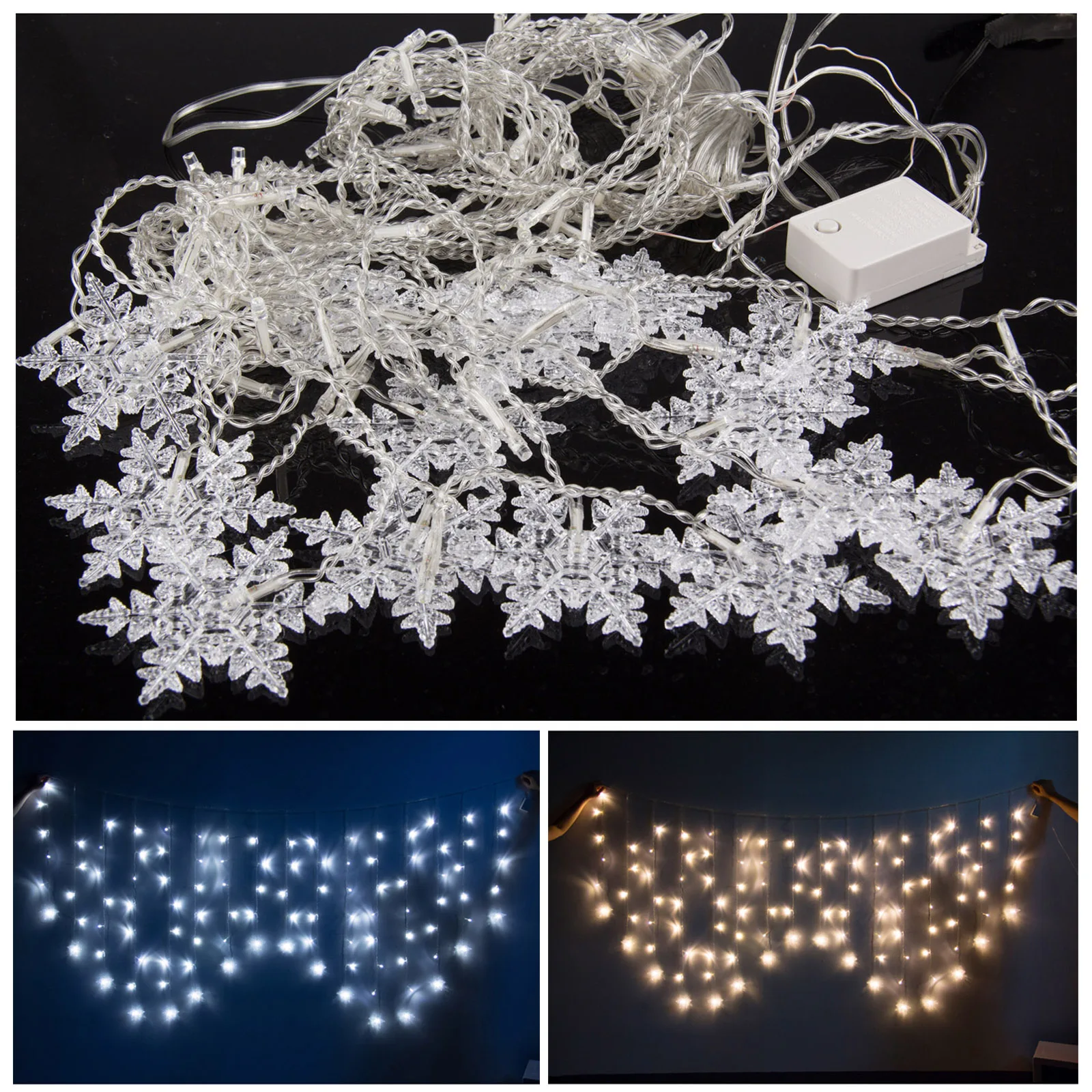 

2*1m 104 LED Outdoor Curtain Light Snowflake Shape Bulb Fairy Lights Party String Fairy Wedding 8 Modes EU Plug