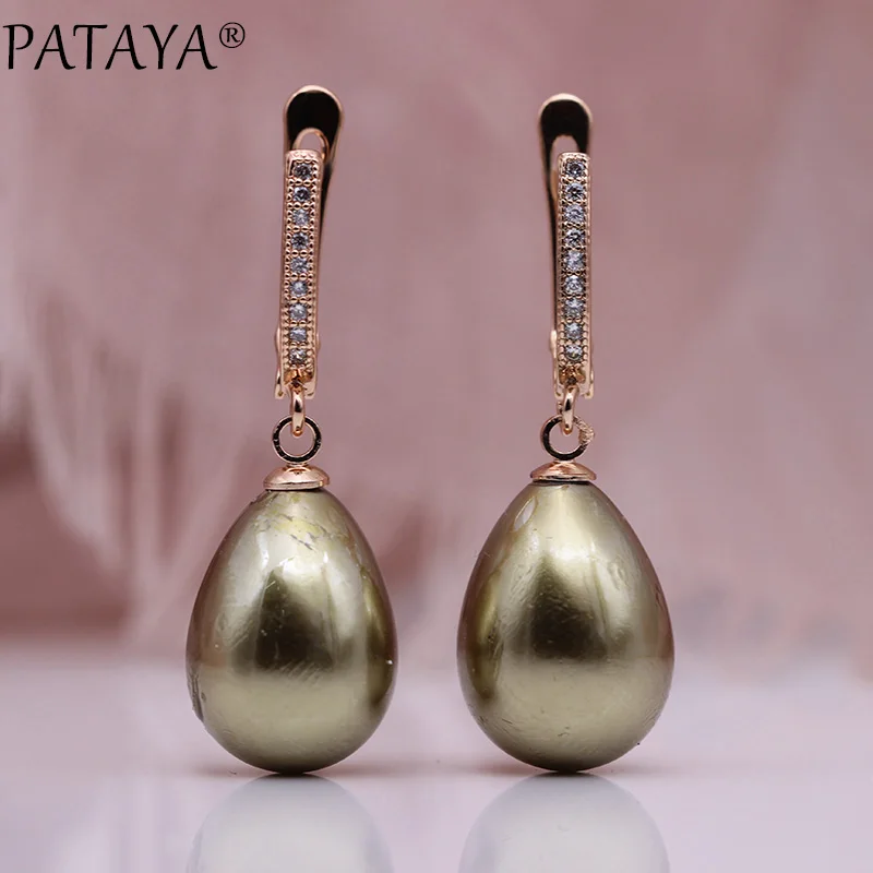 PATAYA, новинка 328, юбилей, 585, розовое золото, капля воды, жемчуг, длинные серьги, белый натуральный циркон, для женщин, простые, модные ювелирные изделия