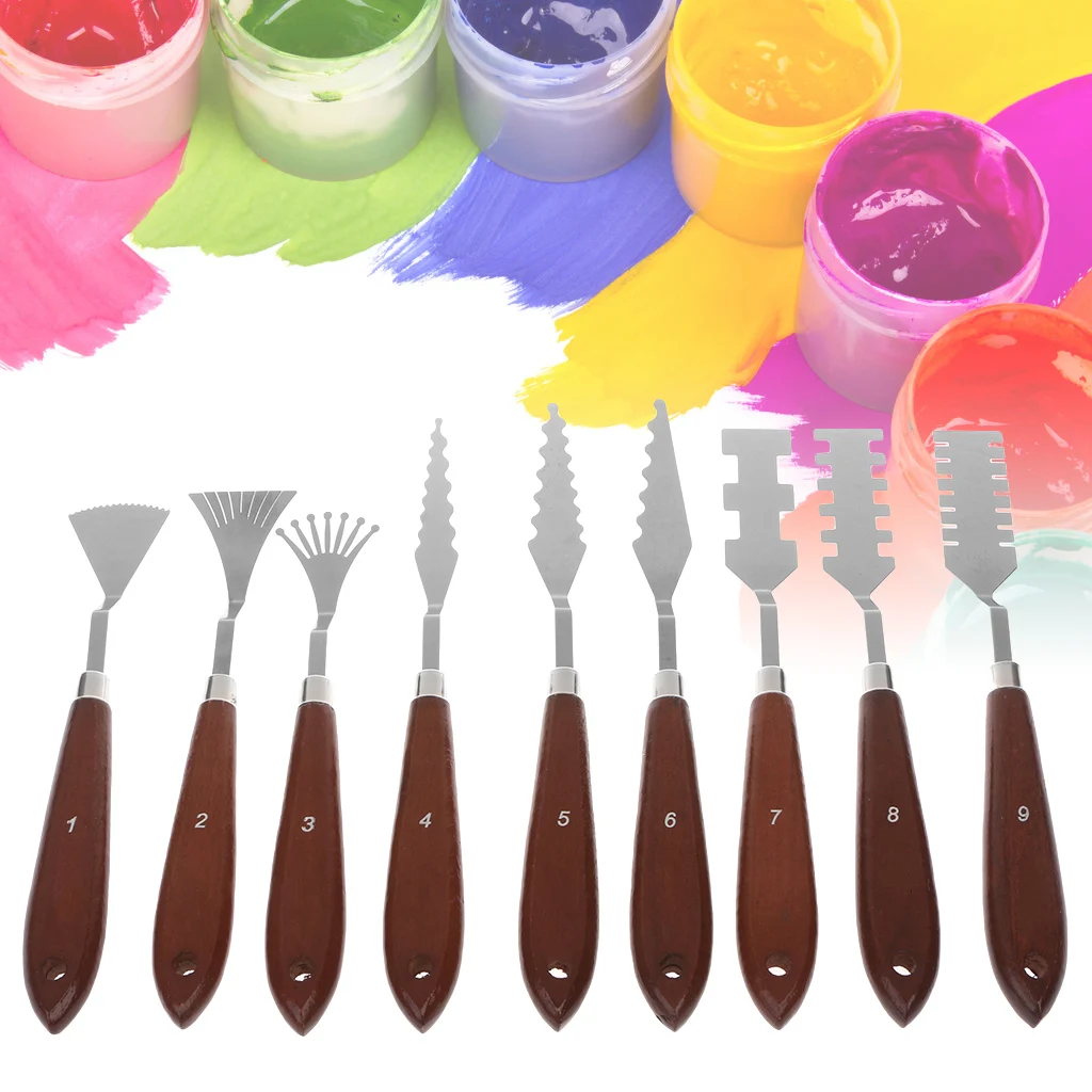 

2022 New 9pcs/set Professional Stainless Steel Artist Oil Painting Palette Knife Spatula Paint Pallet Art