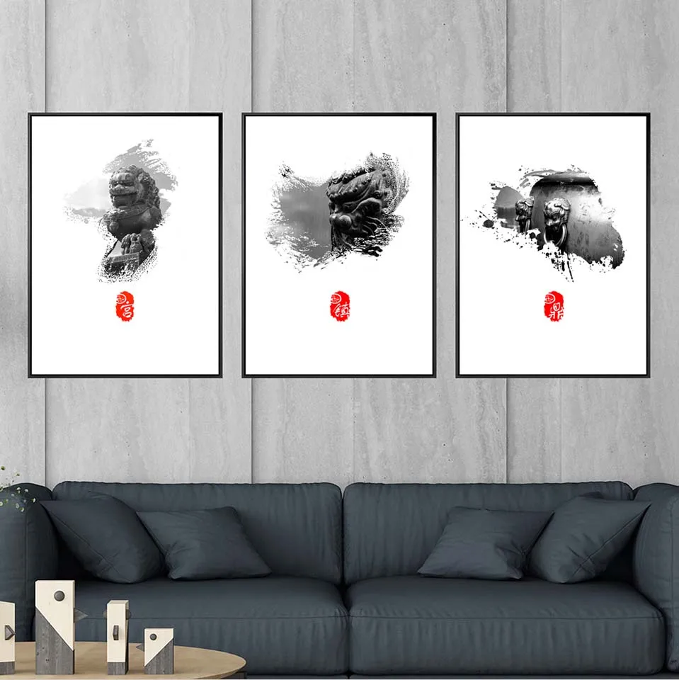 Home Decoration Print Canvas Paintings Wall Art Poster Picture For Living Room Black white Create Chinese ink and wash | Дом и сад