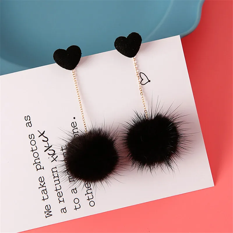 Плюшевые Мех животных помпоном Висячие серьги для Для женщин милые дамы