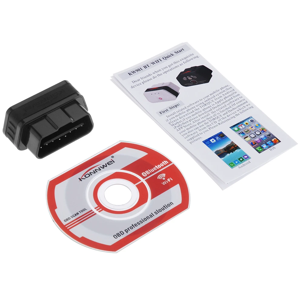 Konnwei KW901 детектор 12В OBD OBD2 Bluetooth3.0 чип диагностический сканер кода