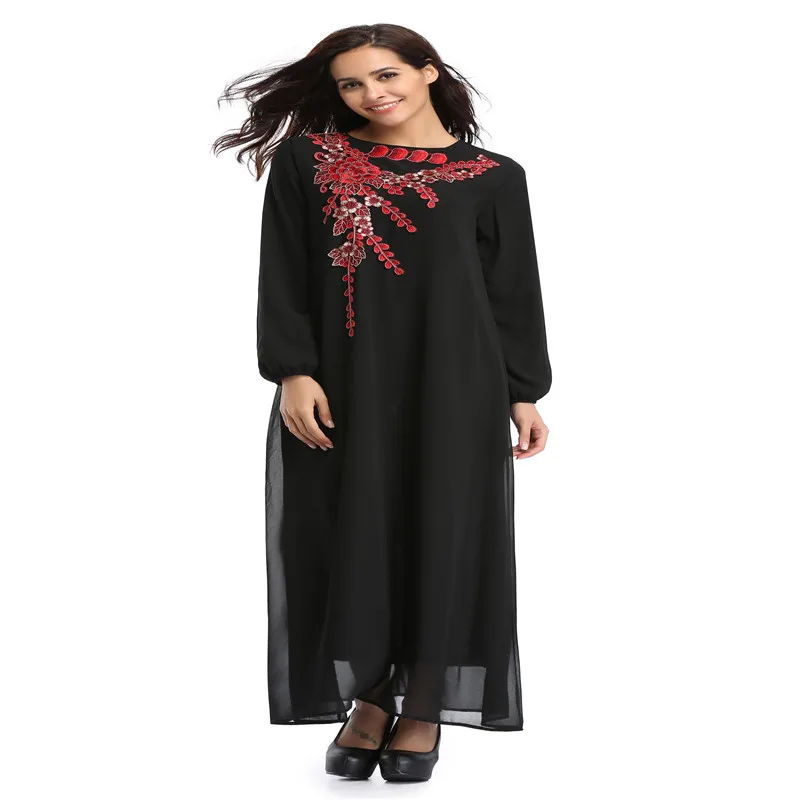 Женское мусульманское шифоновое платье с вышивкой и длинным рукавом Jilbab