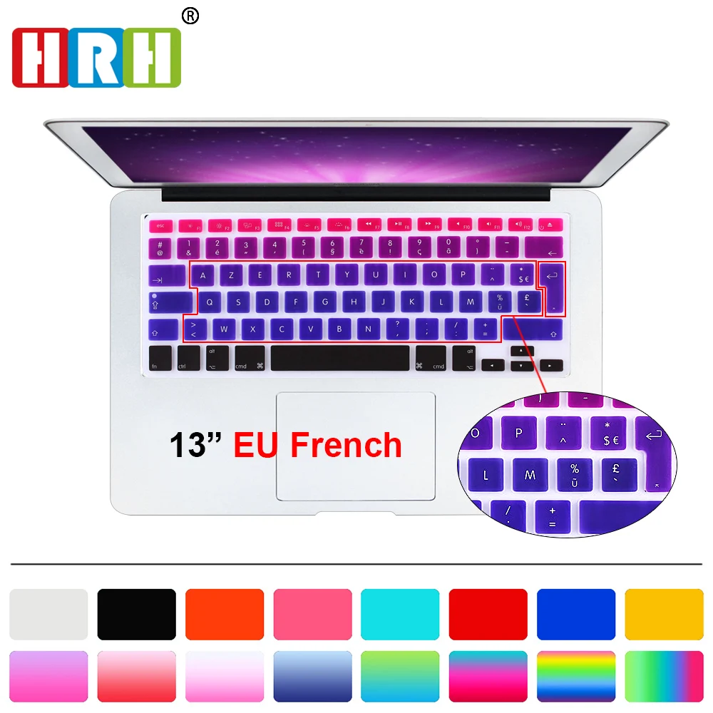 HRH ЕС/Великобритания водонепроницаемый Радужный французский AZERTY язык силиконовая клавиатура Обложка кожи протектор для Macbook Air Pro retina 1" 15" 17"
