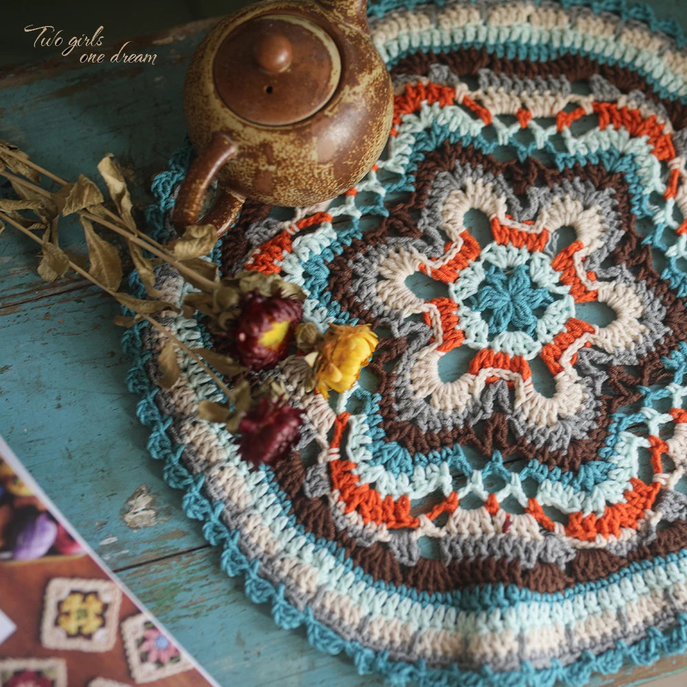 

Original Indian Handmade Crochet Table mats DIY Coaster Doilies Traits Seat Cushion Wedding Decor Cup Pad Prop 40cm 2pcs/lot