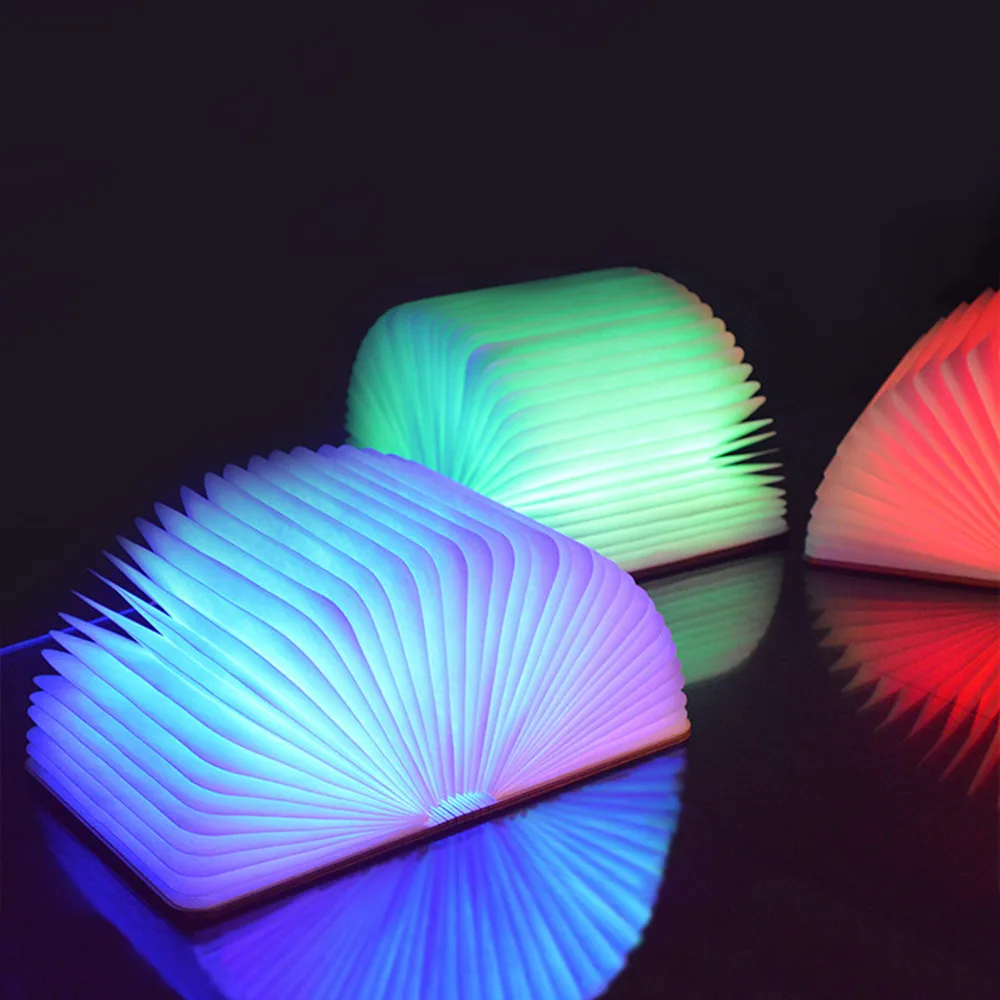 SuperNight 3 in 1 Wooden LED Book Lamp with Bluetooth Speaker TF MP3 Player USB Folding Remote Colorful Night Light Bedside | Лампы и