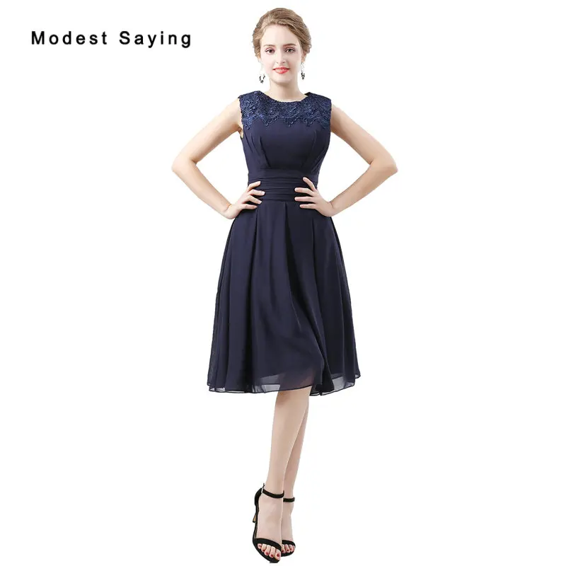 

Elegant Navy Blue A-Line Lace Bridesmaid Dresses 2018 Formal Girls Purple Knee-Length Chiffon Maid of Honor Party Prom Gowns