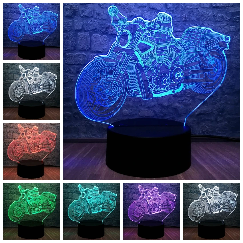 Крутой Мотоцикл 3D светодиодный светильник RGB Blub 7 цветов меняющий декор для