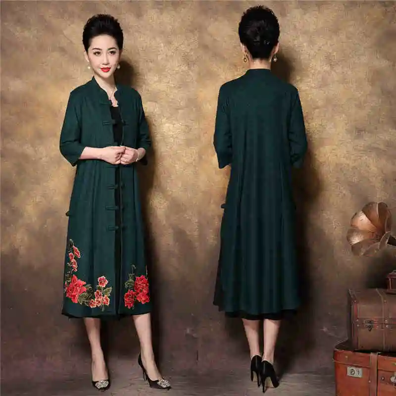 Модное Шерстяное Пальто однобортное пальто в китайском стиле с вышивкой