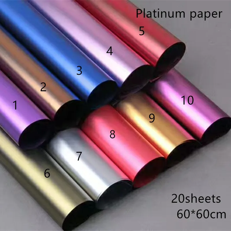 20 листов однотонная блестящая платиновая бумага подарочная Цветочная