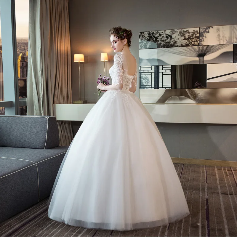 LAMYA элегантное бальное платье с О-образным вырезом больших размеров Vestido De Noiva с кружевным рукавом, свадебное платье, кружевное свадебное платье с аппликацией по индивидуальному заказу