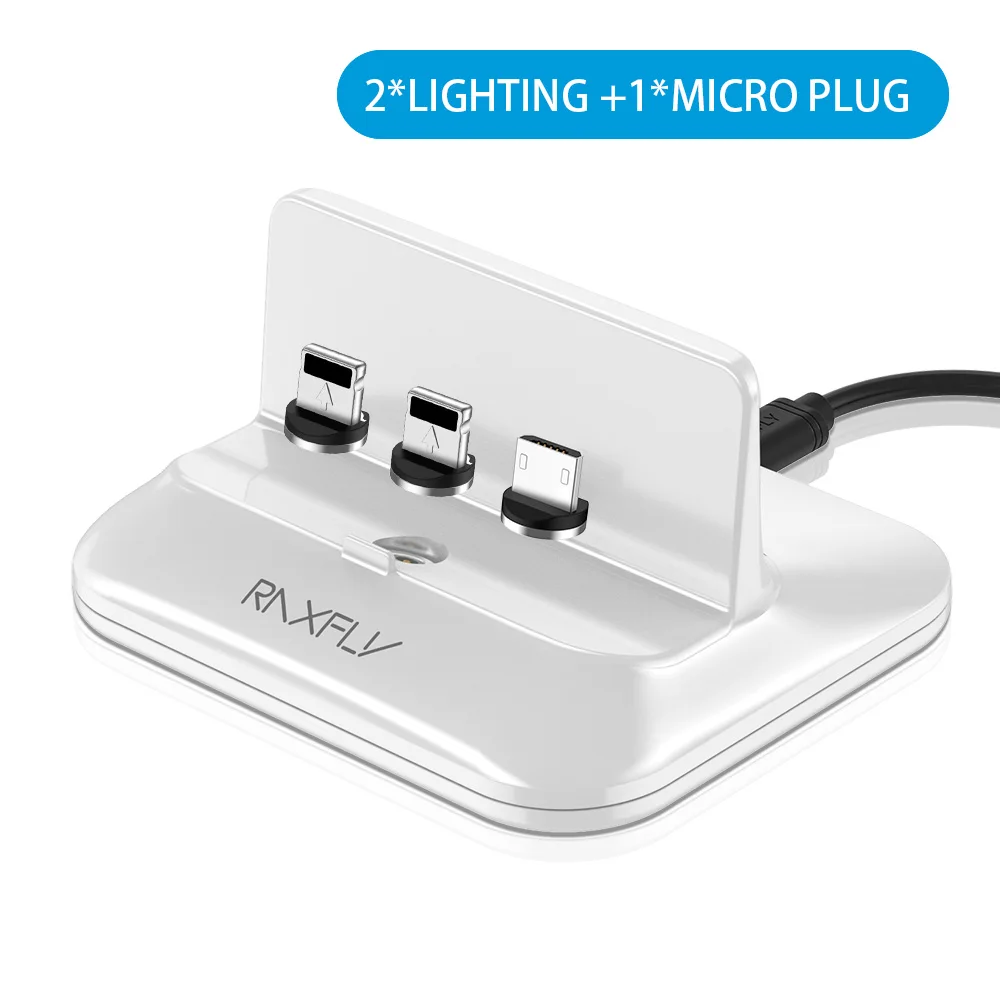 RAXFLY магнитное настольное USB Зарядное устройство Док-станция для iPhone X XS MAX зарядная станция магнитное зарядное устройство Micro usb type C кабель держатель телефона - Тип штекера: 2 Lighting 1 Micro