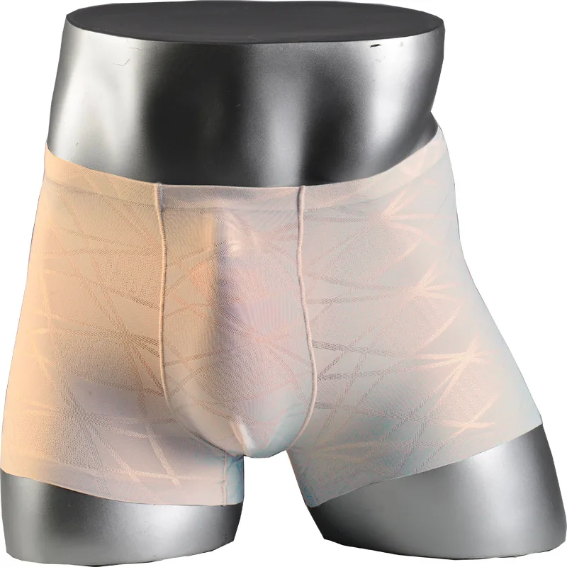 

New Ice Silk Seamless Male Underwear Thin Traceless Jacquard Mens Boxers Transparent Breathable U Convex Cuecas Calzoncillos