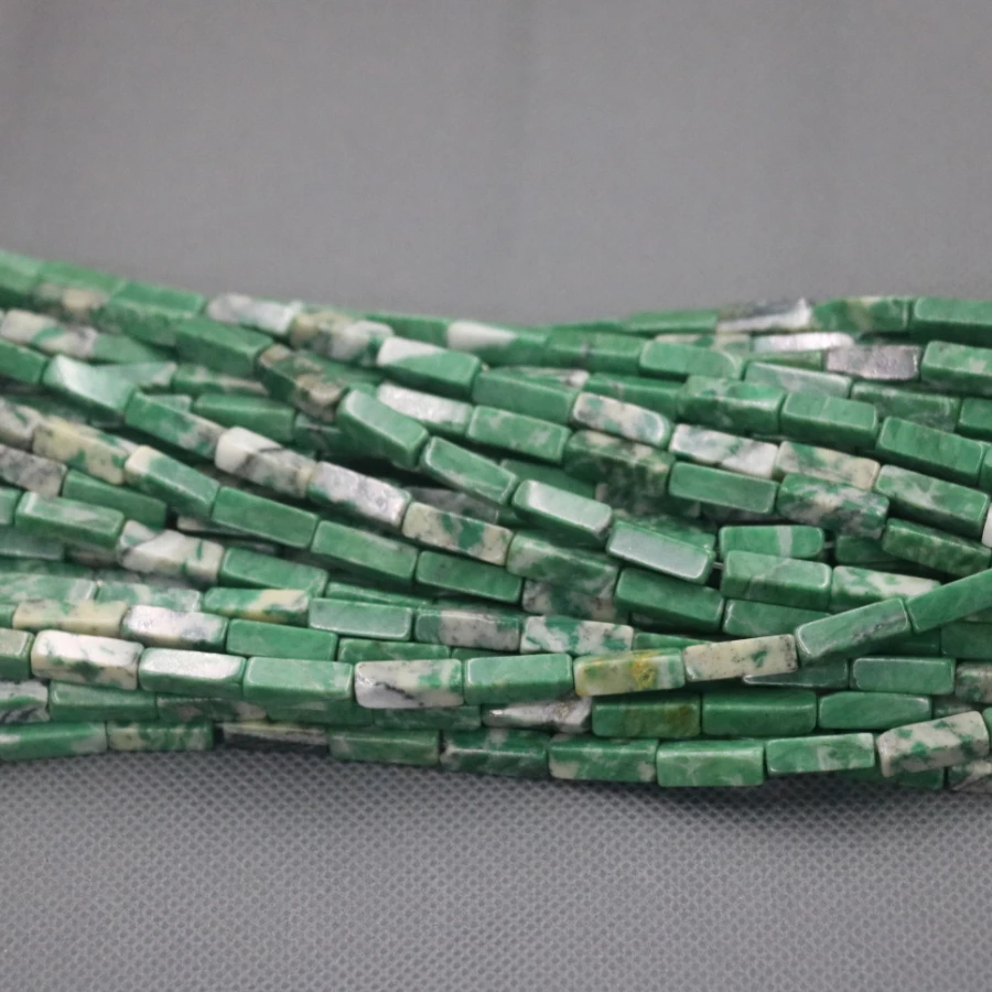 

Бусины из натурального зеленого камня для изготовления ювелирных изделий, 2 нити, 4 х14 мм