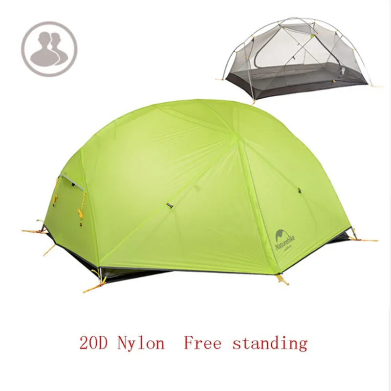 20D Green Naturehike 3 Season Mongar Camping Tent 20D Nylon Fabic Double Layer Waterproof Tent for 2 Persons NH17T007-M - Color: 20D Green