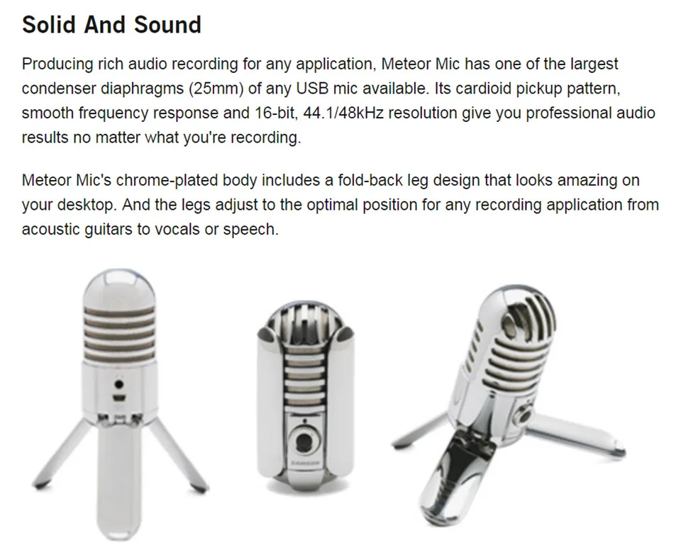 Профессиональный Samson Meteor Mic USB кардиоидный Студийный микрофон с 3 откидывающимися ногами игровой микрофон потоковая Запись микрофон