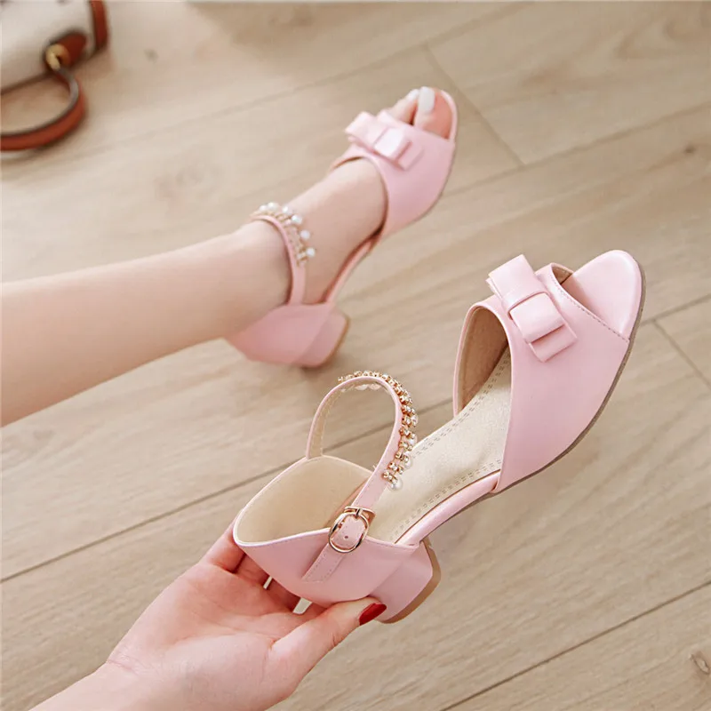 Женские босоножки с открытым носком YMECHIC белые бежевые Розовые на низком каблуке