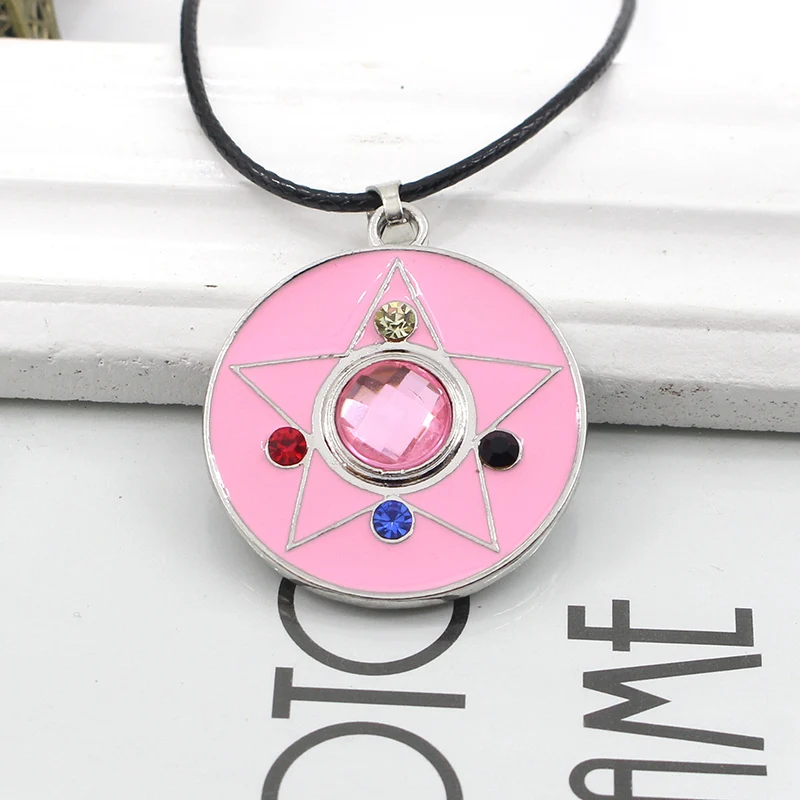 

Beautiful Girl Warrior Alloy Necklace Wholesale Pentagram Pink Rhinestone Inlaid Pendant Necklace