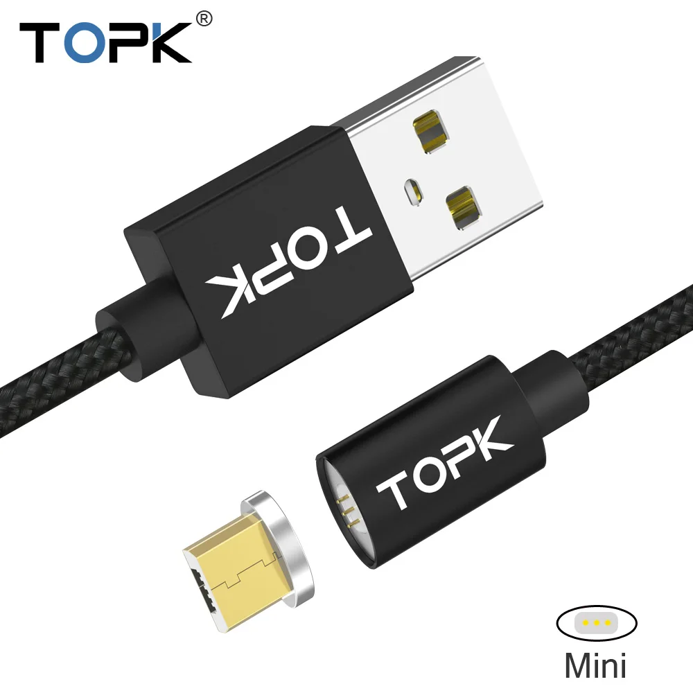 TOPK F мини светодио дный Магнитный кабель Нейлон Плетеный Магнит Micro usb для зарядки