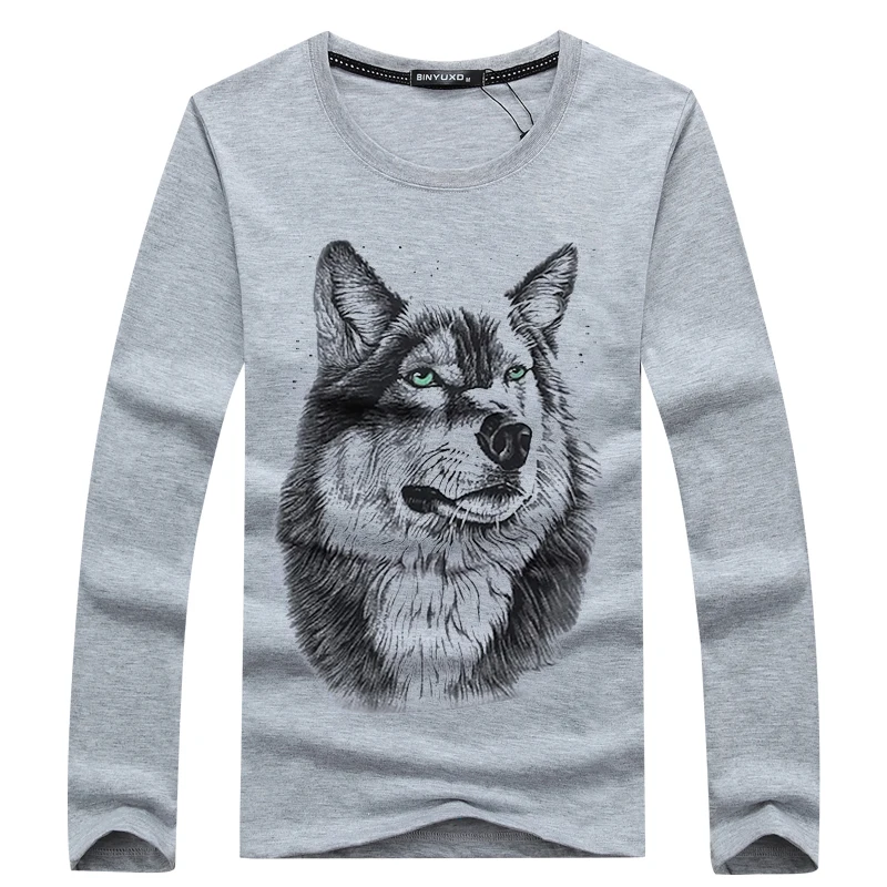 2017 Mens Fashion 3D Wolf Printed T Shirt Men Casual Long Sleeve T-shirt Autumn Spring For Plus Size S-5XL Hot Sale | Мужская одежда