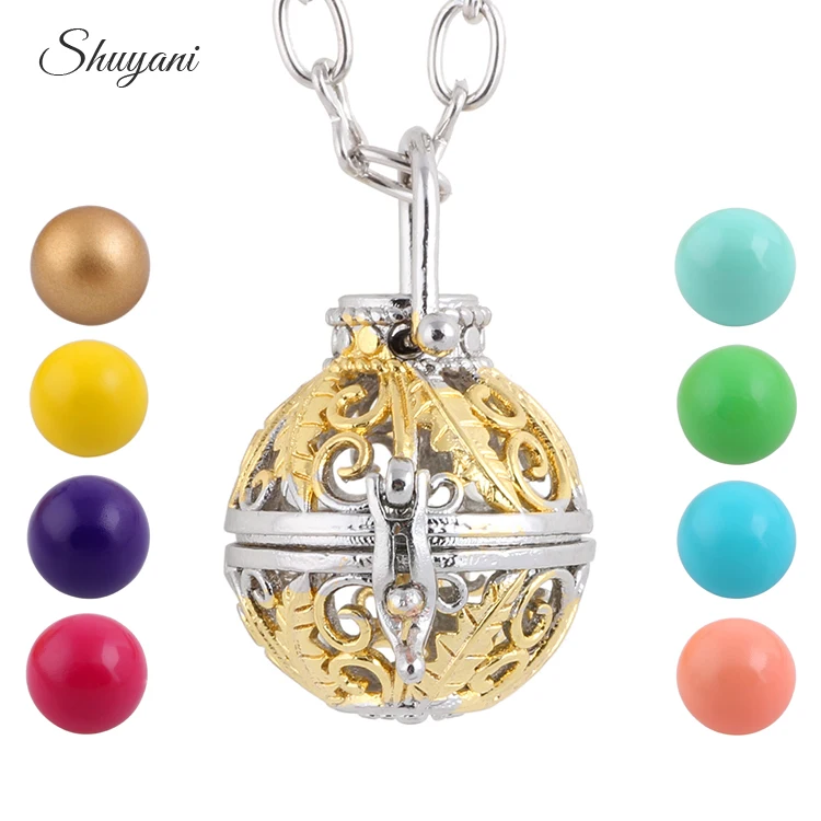 10 шт./лот золотистая клетка медальон подвеска ожерелье шарики для беременных шар