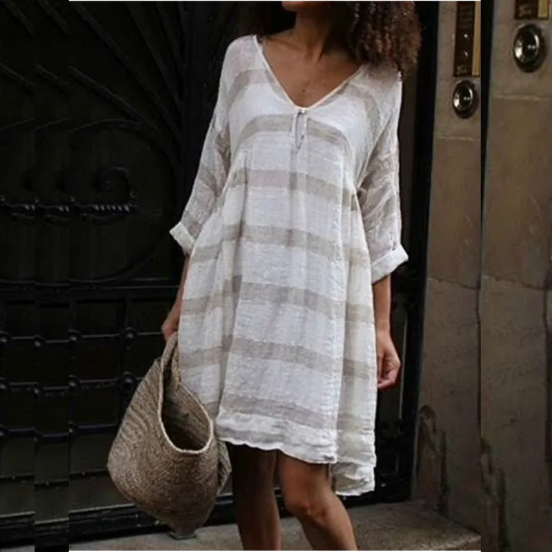 Летнее богемное платье с v-образным вырезом женское повседневное свободное в