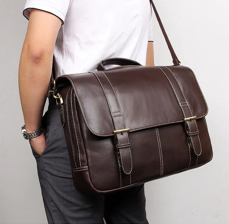 Men's Briefcase Real Leather Business Travel Vintage 15" Laptop Ipad Bags Brand Designer Large Shoulder Hand Bag Tote |