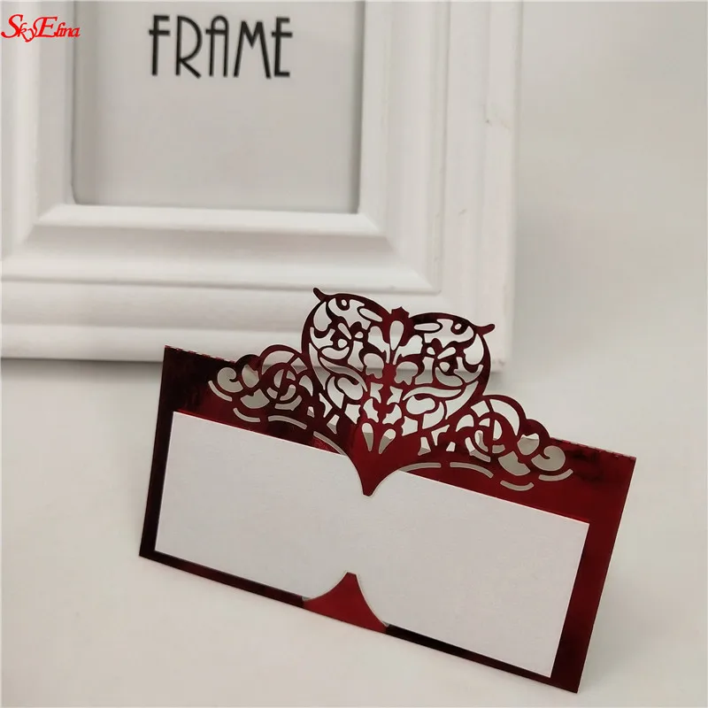 Bright red 50 шт., винтажные настольные карты с номером, свадебные украшения на день рождения, лазерная резка, вечерние карточки, декор 5z - Цвет: Bright red