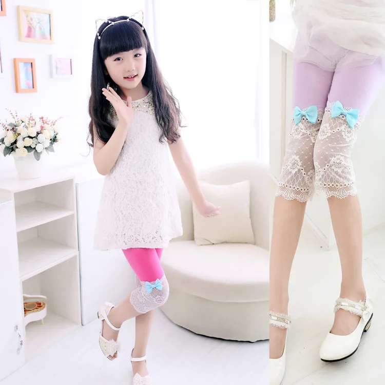 Летние леггинсы для девочек кружевные подростков безопасные штаны ярких цветов