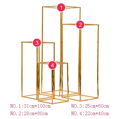 gold plated 4pc set Свадебный сценический фон центральный макет металлический Железный позолоченный геометрический прямоугольник квадратная рамка цветок стенд украшения реквизит - Цвет: gold plated 4pc set