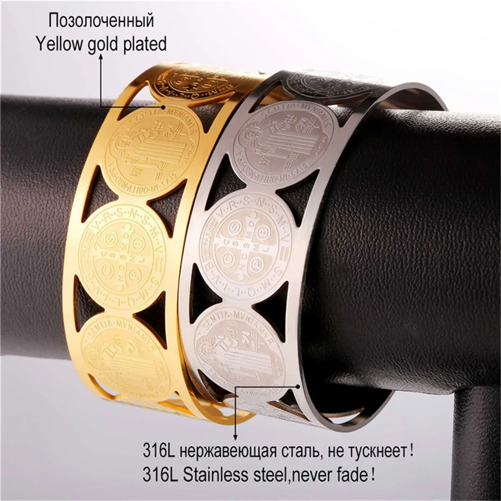 Старинные антикварные орден Святого Бенедикта Широкий Браслет манжета с крестом