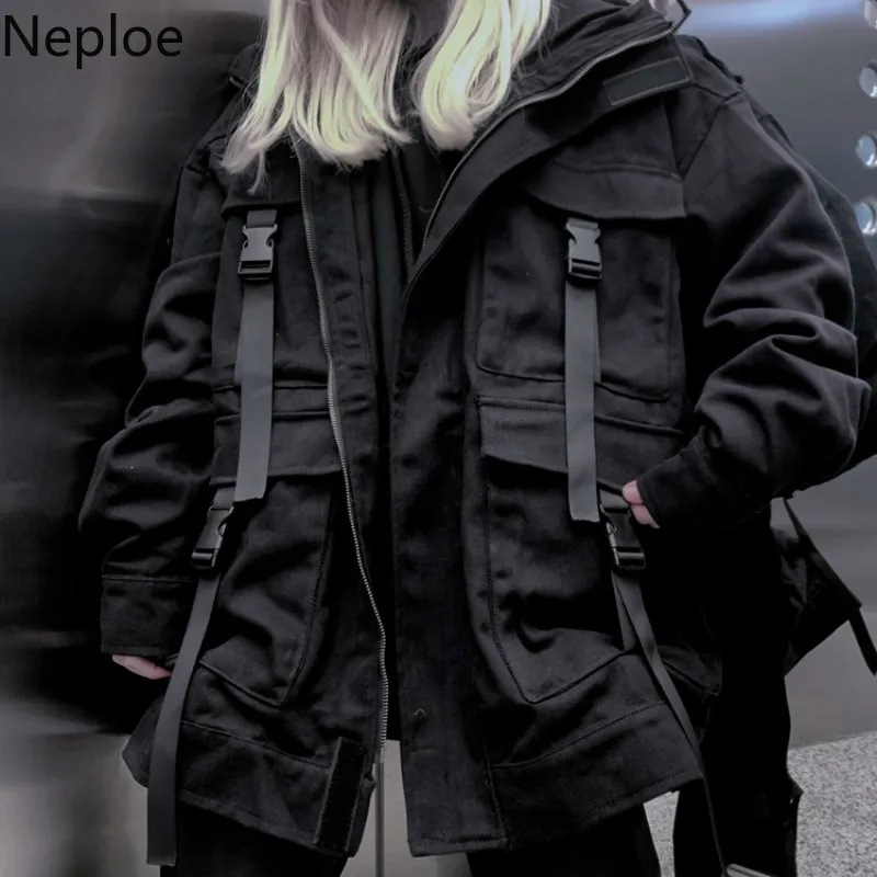 Neploe Корейская уличная одежда Harajuku черная джинсовая куртка больших размеров с карманами женские джинсовые куртки свободные BF винтажные повседневные пальто 39106