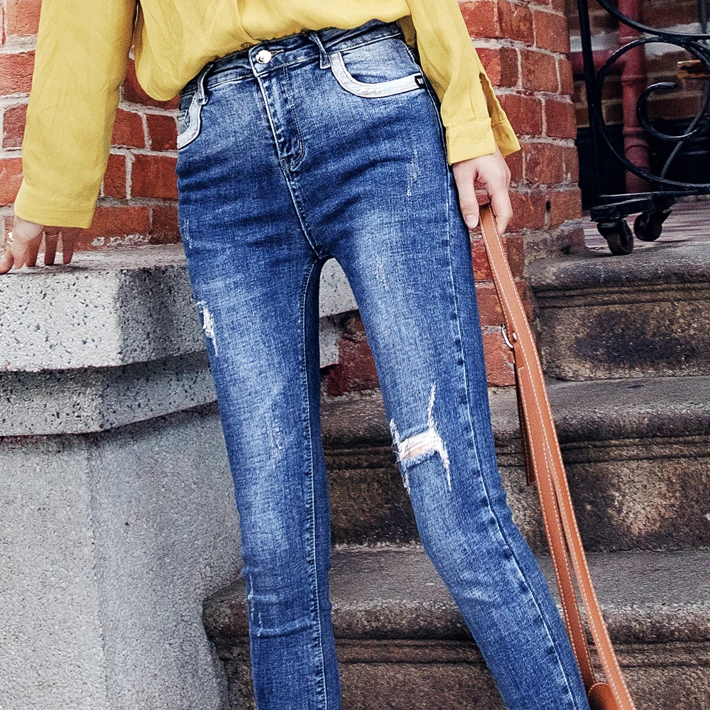 

Large size women stretch hole pants pencil pants
