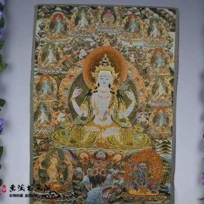 

Make old brocade embroidery paintings in imitation of antiquity (Tibetan Buddha. Four-arm Guanyin)
