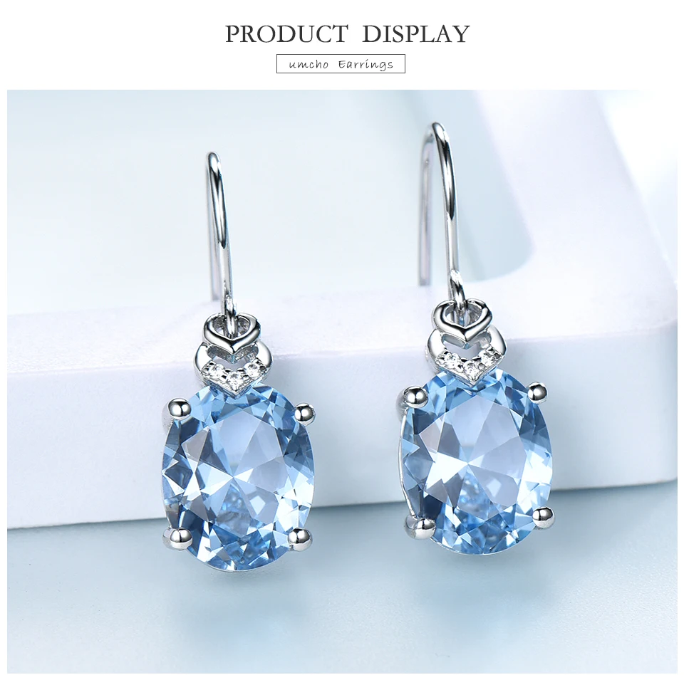 UMCHO Nano Blue Topaz, Серьги с драгоценными камнями для женщин, 925 пробы, серебряные, корейские серьги-капли, модные, вечерние, ювелирные изделия, Новинка