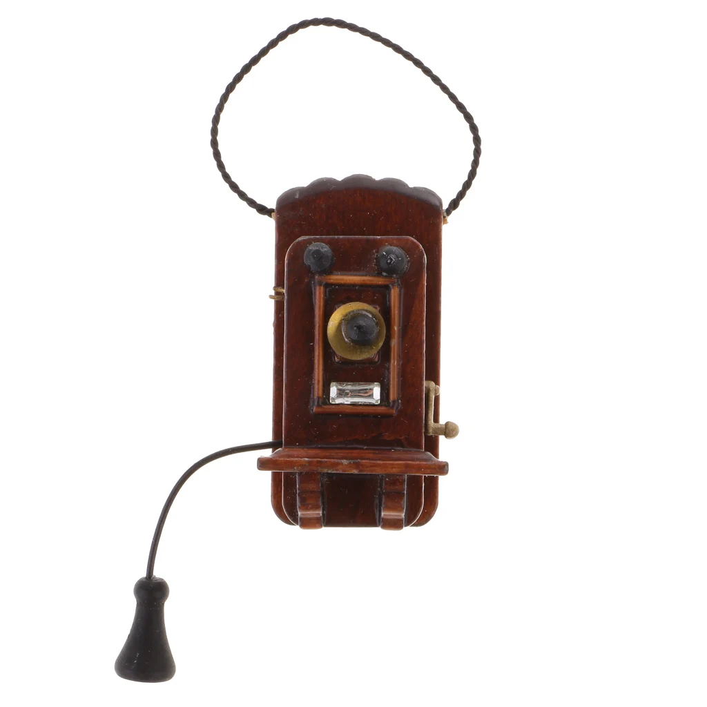 

1:12 Scale Wooden Dollhouse Miniature Accessories Wall Hanging Phone 1/12 Doll House Decoration Classic Toys for Children Kids
