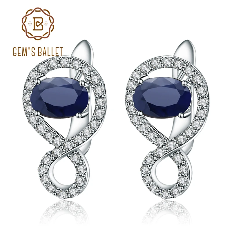 Gem's Ballet 925 Sterling Silver Fine Jewelry For Women Oval Natural Blue Sapphire Gemstone Brand Stud Earrings | Украшения и