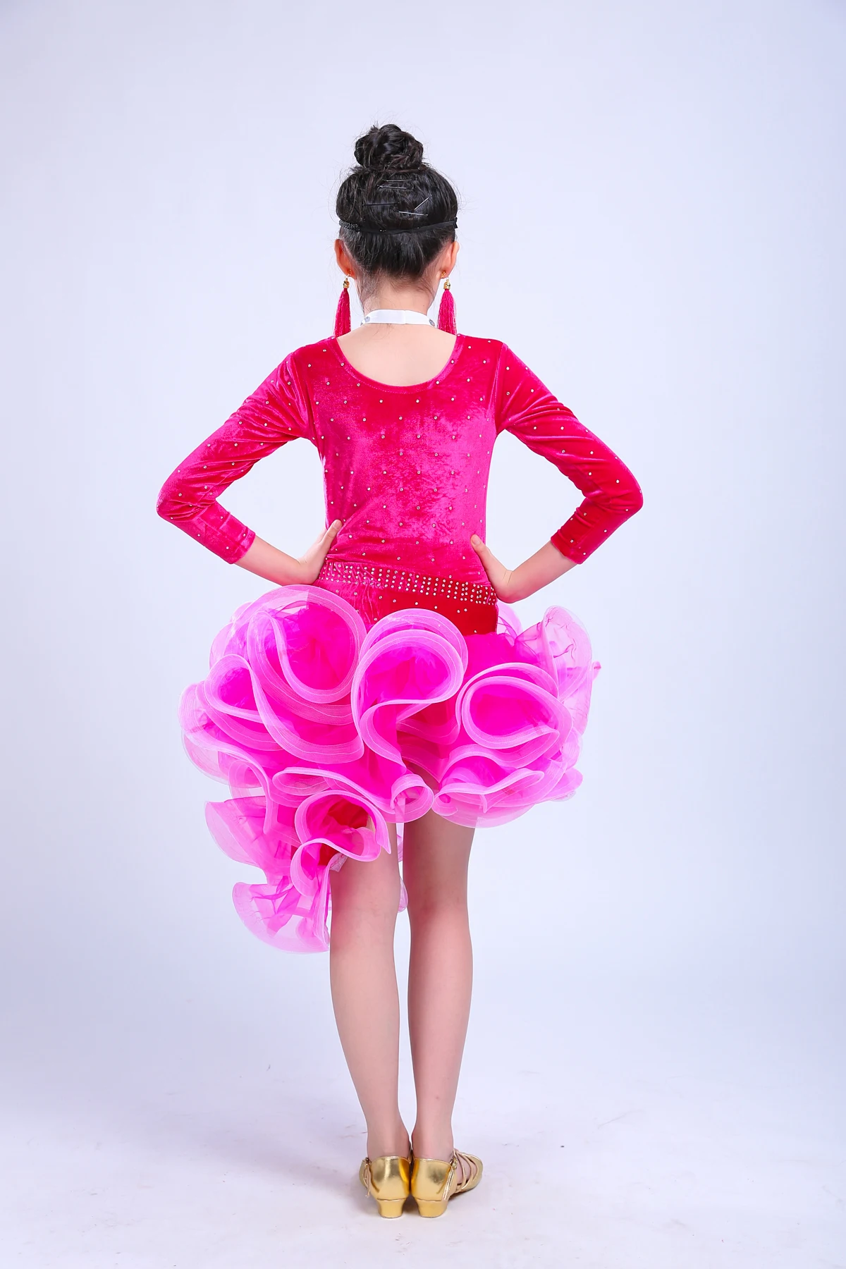 Детский костюм для латиноамериканских танцев с длинными рукавами и