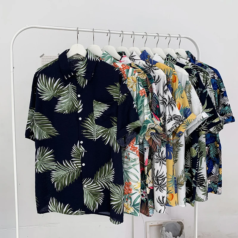 Summer Men's Loose Shirt Short Sleeve Beach Hawaii Vacation Print Casual Tops Lapel with Size Soft Men Fashion | Мужская одежда