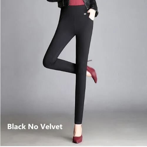 Black no Velvet Утолщенные теплые бархатные женские зимние брюки, черные, красные, синие Стрейчевые узкие брюки с высокой талией, Женские флисовые офисные брюки - Цвет: Black no Velvet