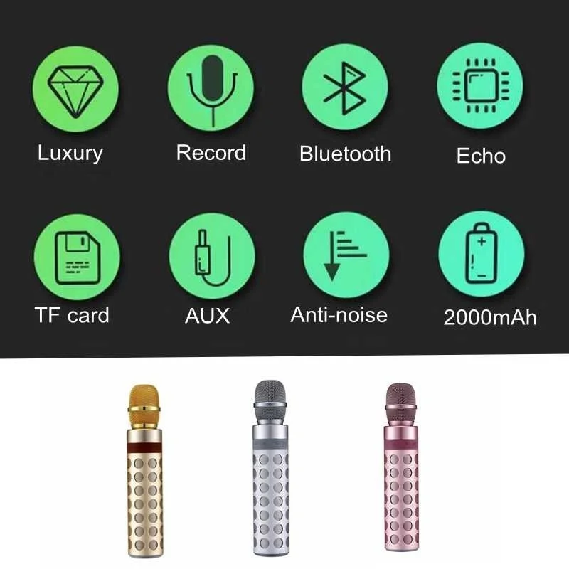 Беспроводной bluetooth караоке микрофон. Портативный караоке микрофон с динамиком. С светодиодной подсветкой