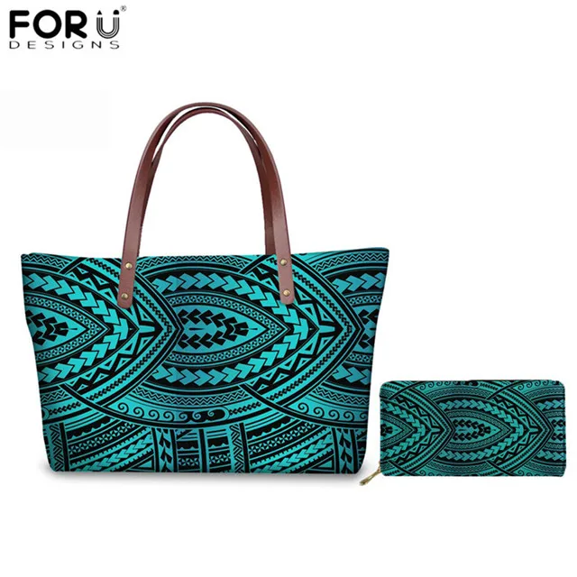 FORUDESIGNS/модные женские туфли 2 шт./компл. Сумки Роскошные полинезийские традиционные племенные стиль Tote сумки для женщин длинные кожаные кошельки - Цвет: HX400AL-Z21